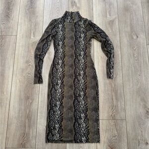 AFRM Snake Print Long Sleeve Sheer Mesh Dress Size S